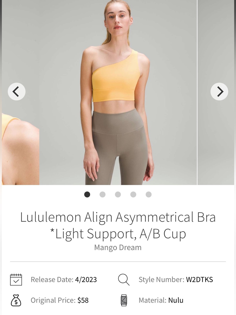 lululemon athletica Align Asymmetrical One-Shoulder Bra in Mango Dream